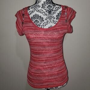 Timing small striped blouse with shoulder slit and button detail